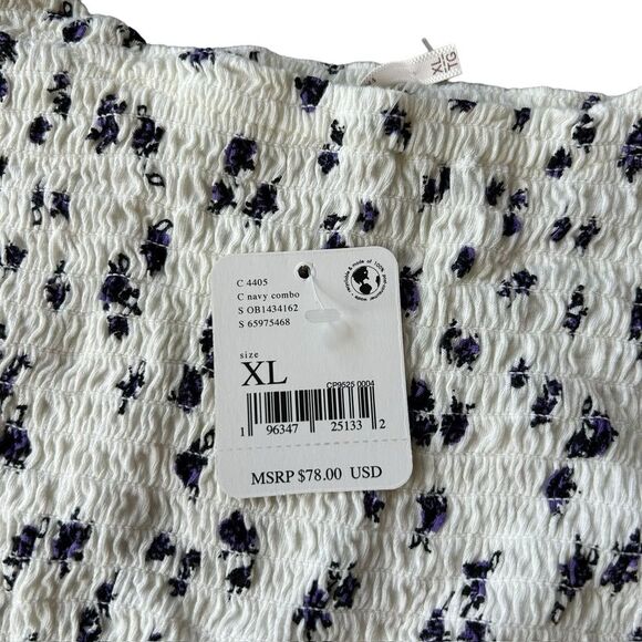 Free People XL Oversized Bell Sleeve Smocked Crop Top Blue Ditzy Floral Coquette - Picture 4 of 6